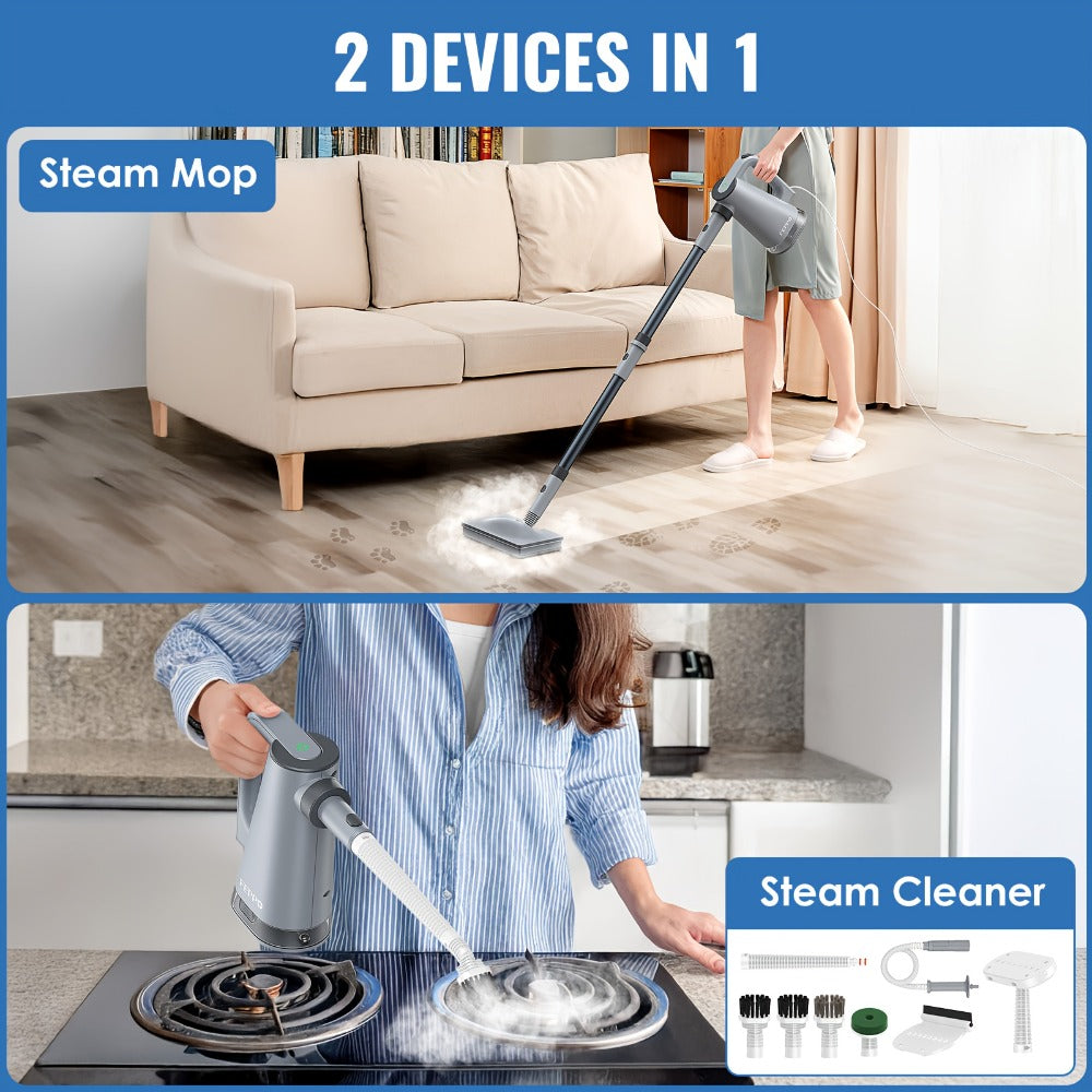 Steam Mop with Detachable Handheld Steam Cleaner 10-in-1 Multi-Purpose Attachments - 2 Pads, Carpet Cleaner for Home, Tiles, Grout, Windows, Kitchen & Bath, Powerful Floor & Sofa Steamer, 4 Colors