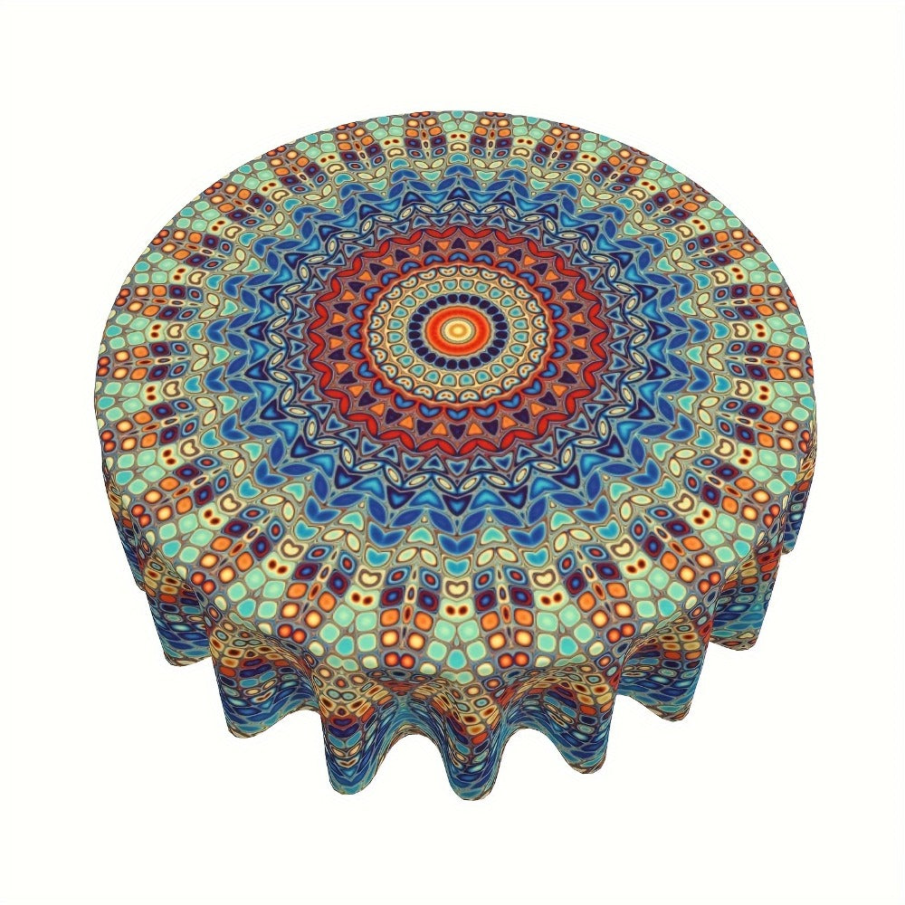 Mandala Round Table Cover 60 Inch - Colorful Boho Tablecloth for Patio, Backyard BBQ, Picnic & Kitchen Decor