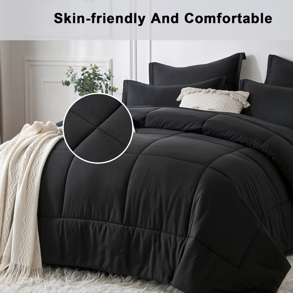 Comforter Set Soft Breathable Microfiber Bed in a Bag with Fitted Sheet Flat Sheet Pillowcases & Shams ¨C All Season Fluffy Checkered Bedding Set Twin Full Queen King