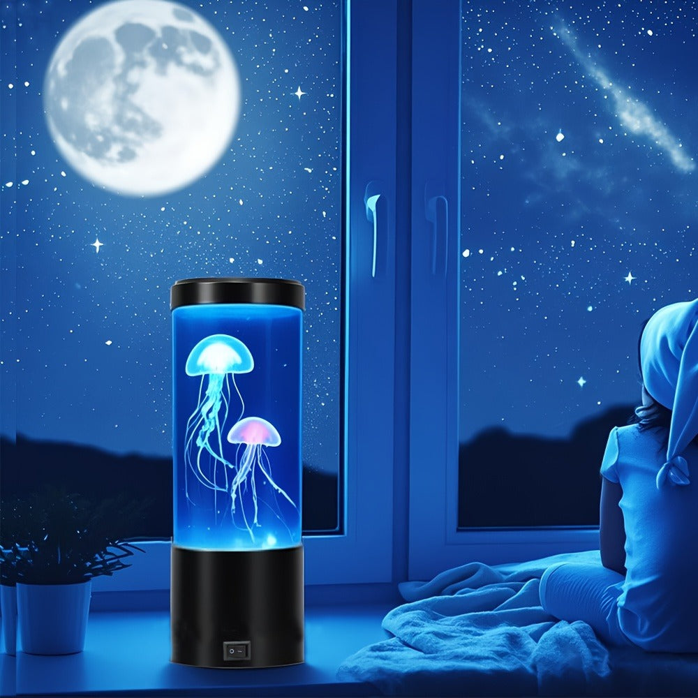 Jellyfish Lamp Deep Sea Atmosphere Night Light - Lifelike Color Changing LED Jellyfish Lava Lamp for Bedroom, Home Decor, Headboard, Easy Install, Soft Glow Nightlight Gift