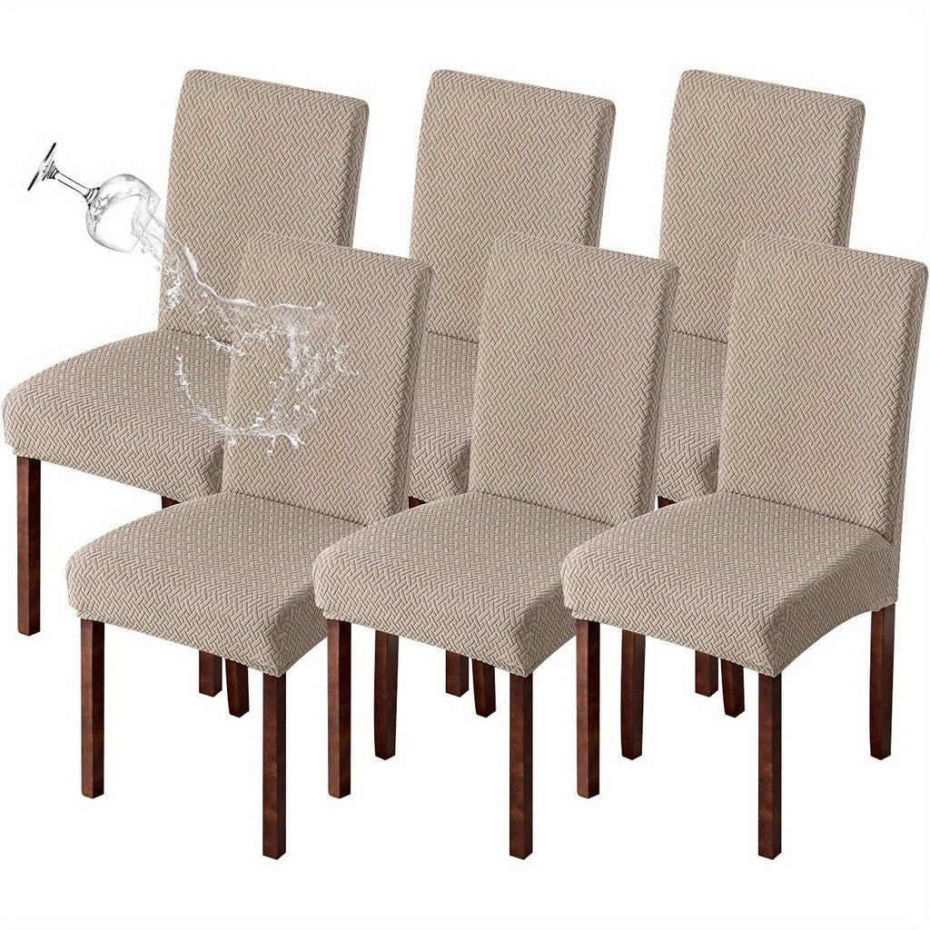 Dining Chair Covers Set of 4 6 Waterproof Stretch Parson Chair Slipcovers - Polar Fleece Jacquard Elastic Band Fit Kitchen Dining Room Chair Protector, 7 Colors, Beige Black Khaki Burgundy Gray