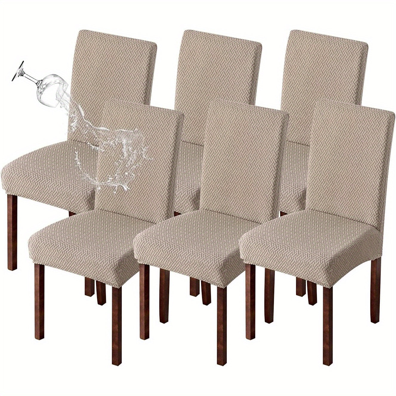 Dining Chair Covers Set of 4 6 Waterproof Stretch Parson Chair Slipcovers - Polar Fleece Jacquard Elastic Band Fit Kitchen Dining Room Chair Protector, 7 Colors, Beige Black Khaki Burgundy Gray