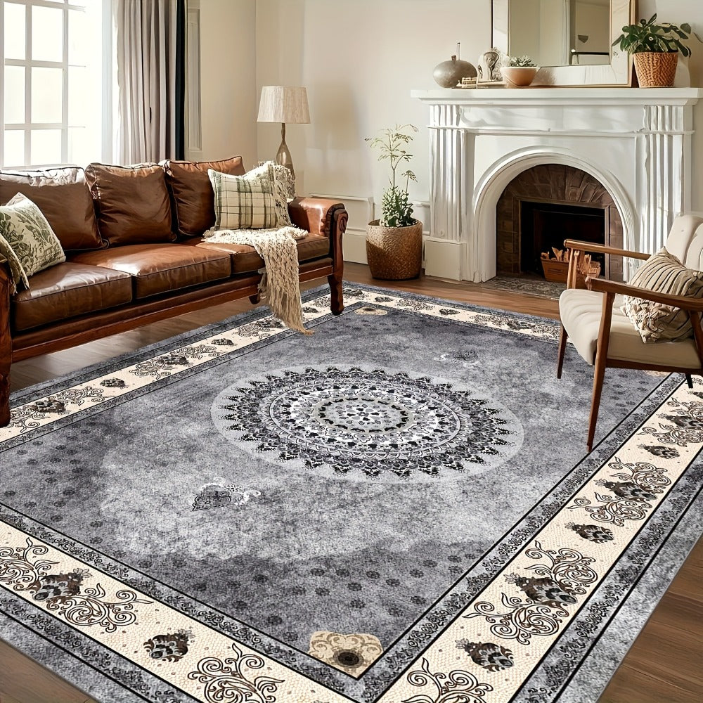 Bohemian Persian Velvet Area Rug Non-Slip Machine Washable ¨C Vintage Floral Paisley Pattern 1000g/m2 100% Polyester Carpet for Living Room & Bedroom ¨C 6 Sizes, High-Traffic Durable