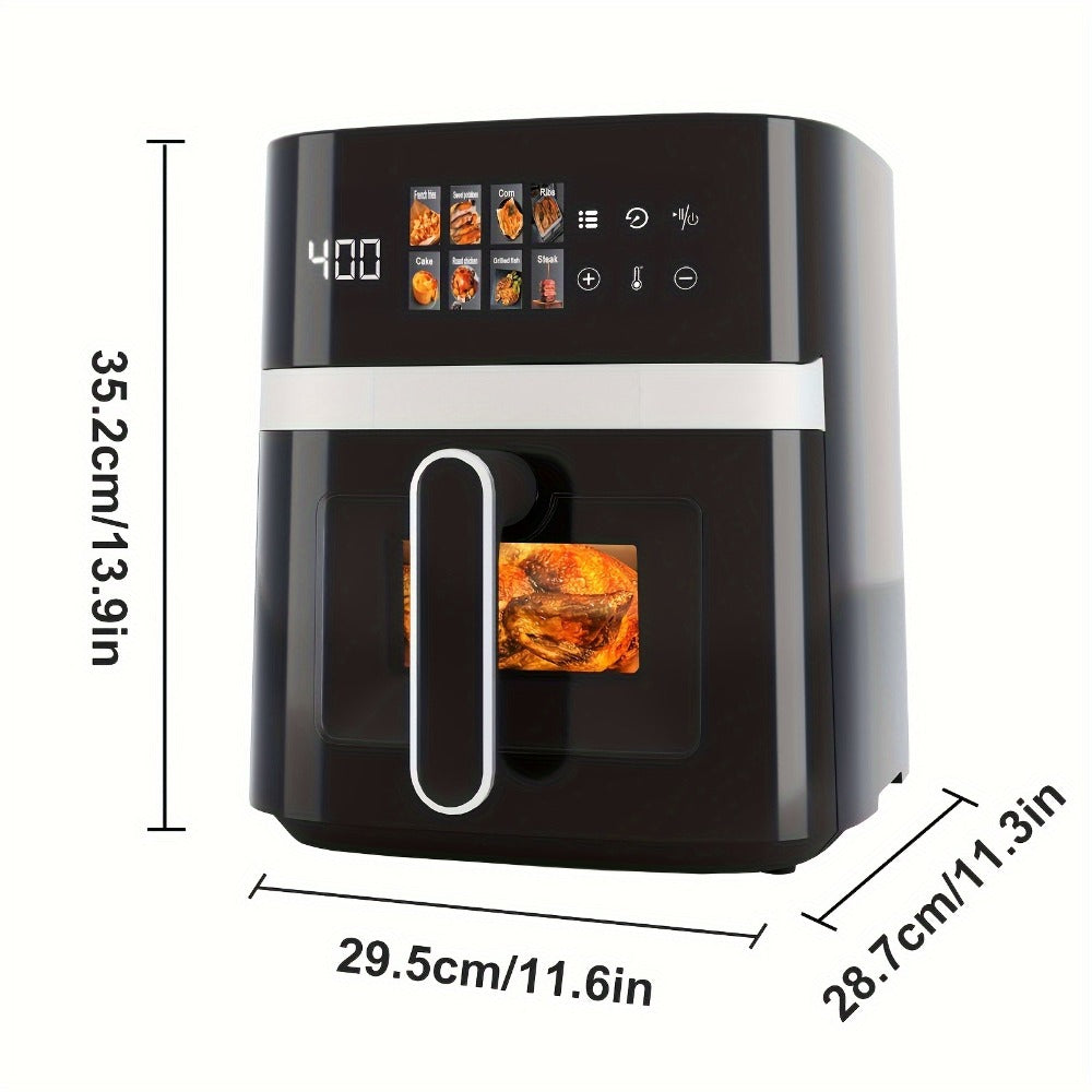 Air Fryer 6QT Multi Function LED Digital Touchscreen Visible Window Oil Free Non-Stick Basket Warm Broil Toast Bake Air Fry Easy Clean Countertop Healthy Cooking Black