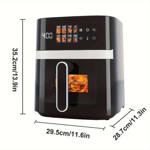 Air Fryer 6QT Multi Function LED Digital Touchscreen Visible Window Oil Free Non-Stick Basket Warm Broil Toast Bake Air Fry Easy Clean Countertop Healthy Cooking Black