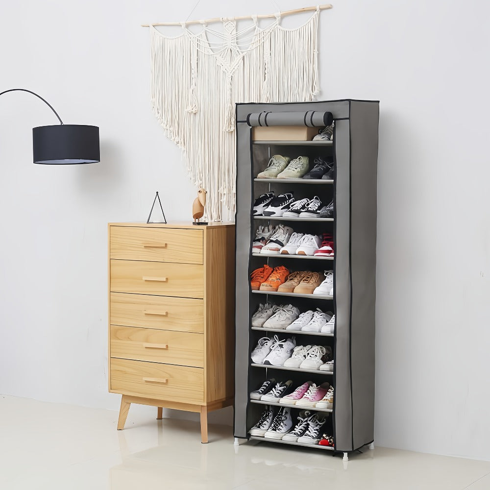 Shoe Rack with Dust Cover ¨C 6/8/10 Tier High-Capacity Space Saving Shoe Organizer, Easy Assembly, 12mm Pipe, Entryway Closet & Wardrobe Storage Rack