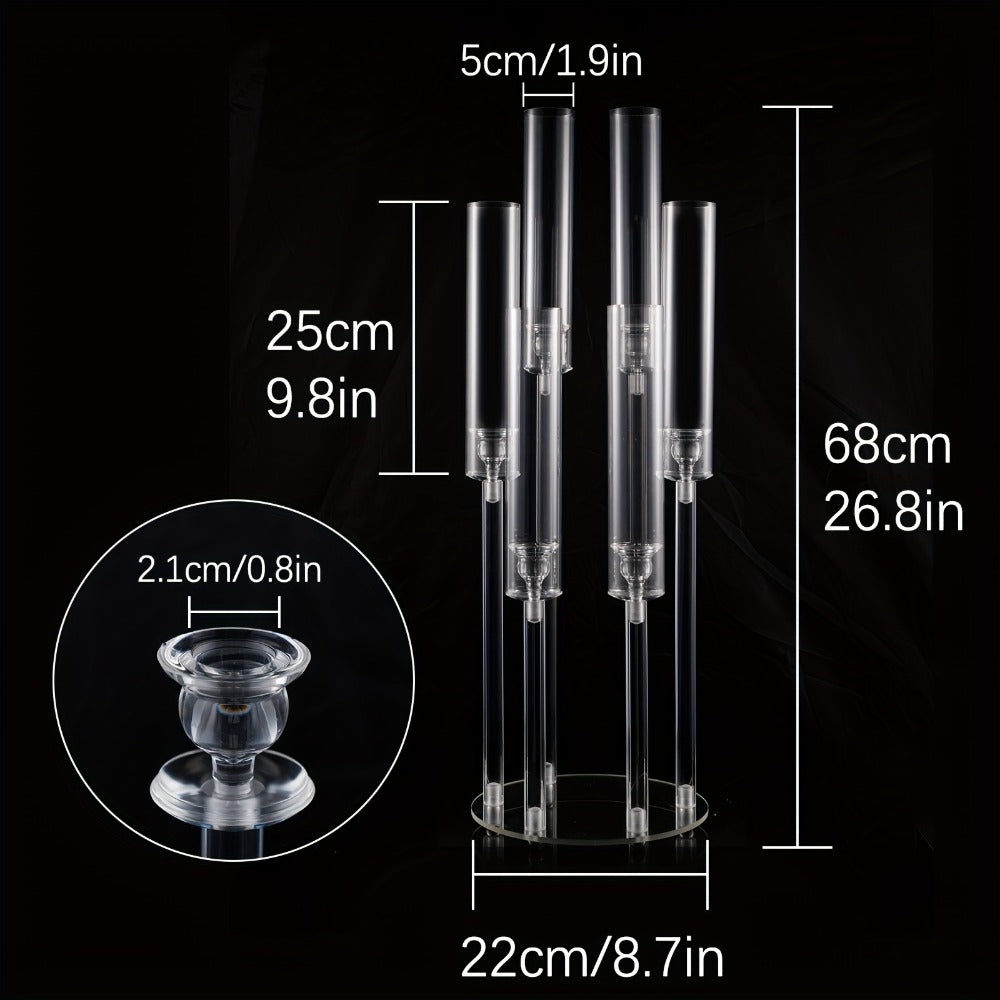 Acrylic Candelabra 6-Arm Candlestick Holder 26.8 Inch Clear Crystal Candle Holders Bulk for Wedding Table Centerpieces, Party Home Decoration, Valentine's Day Anniversary Christmas