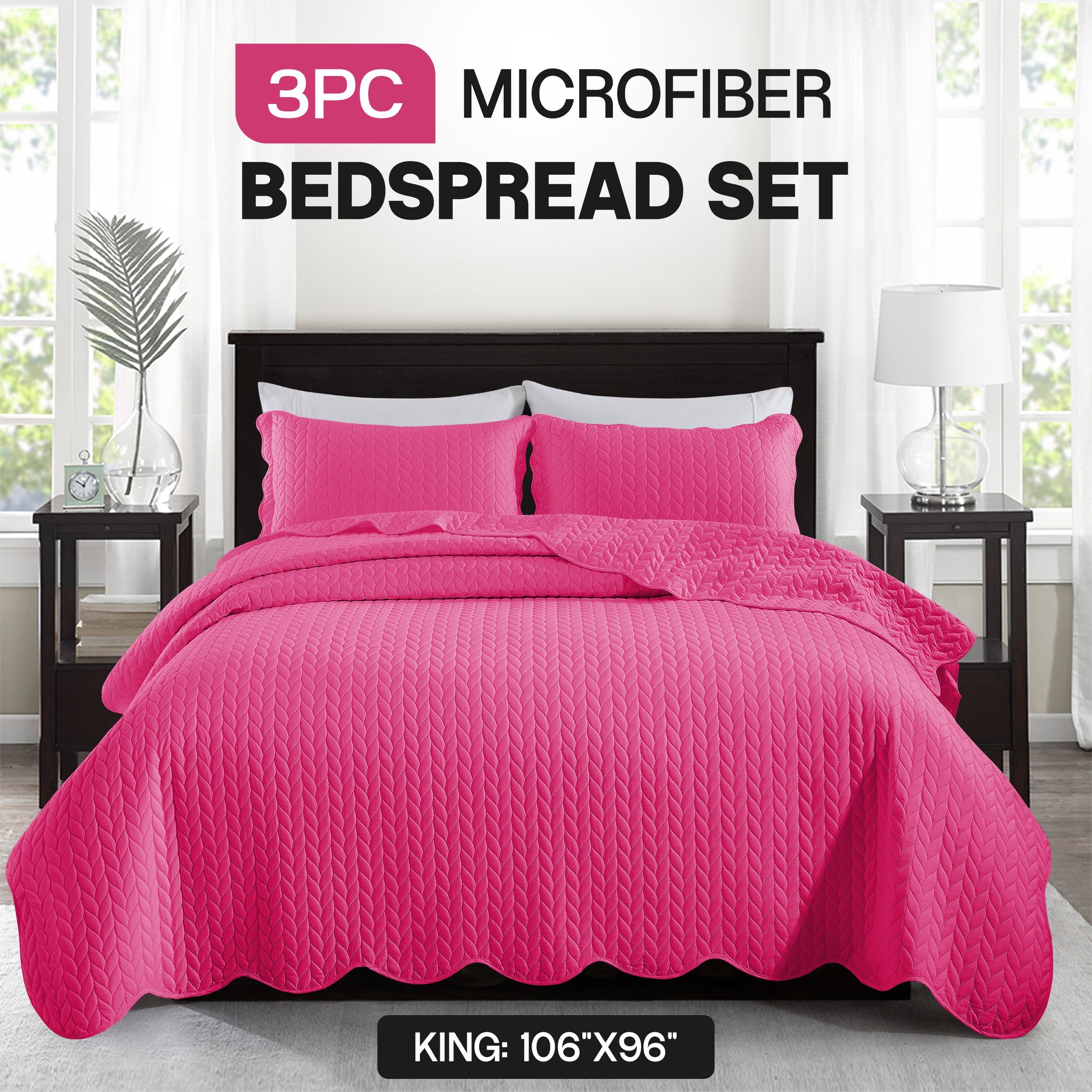 Bedspread Set 3-Piece Microfiber Floral Coverlet with Pillow Shams - Soft Breathable Lightweight All-Season Bed Cover for Queen King Twin California King