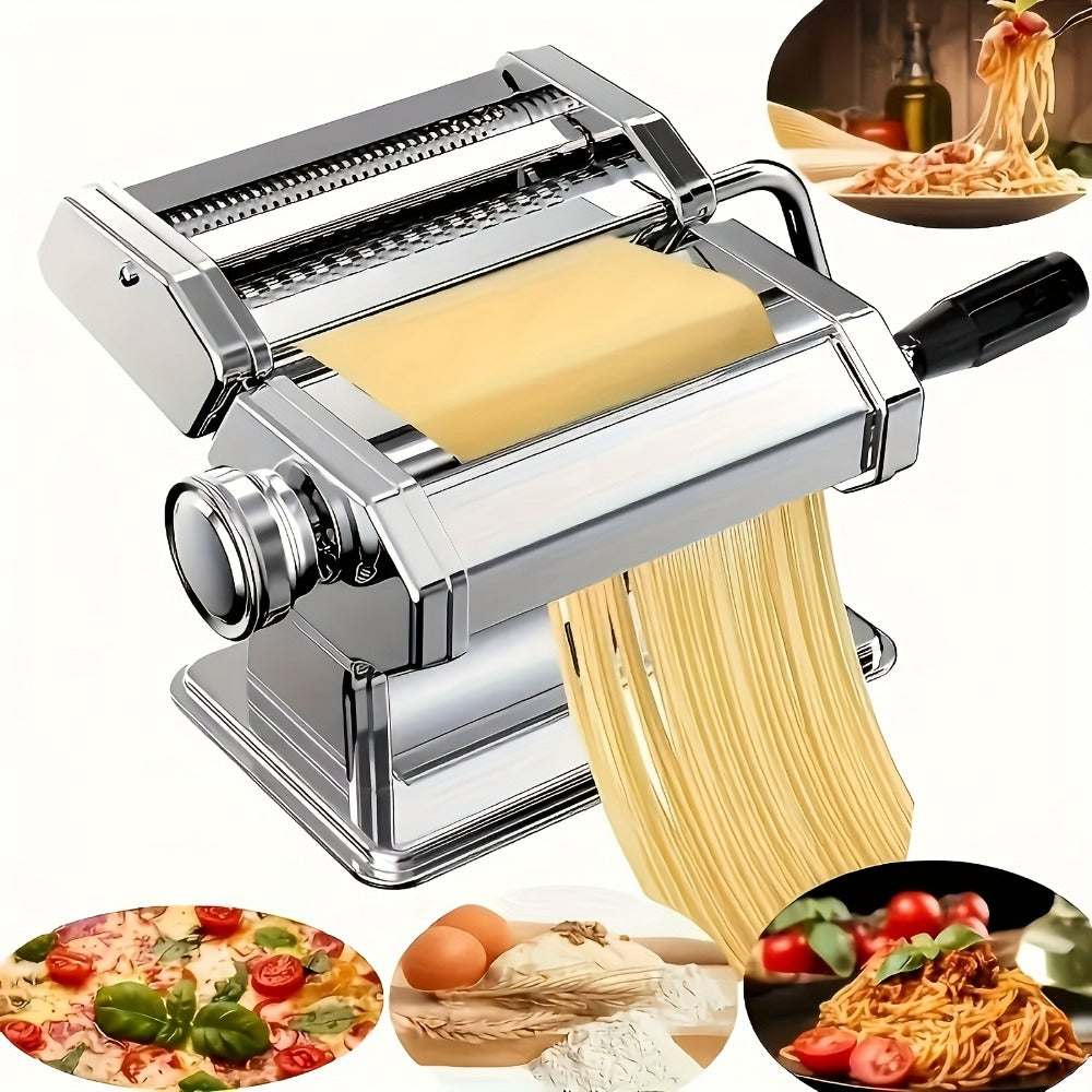Pasta Machine with 8 Adjustable Thickness Settings, 2-in-1 Stainless Steel Manual Pasta Maker with Roller & Cutter, Homemade Noodle Maker for Spaghetti Fettuccine Lasagna Dumpling Wrappers