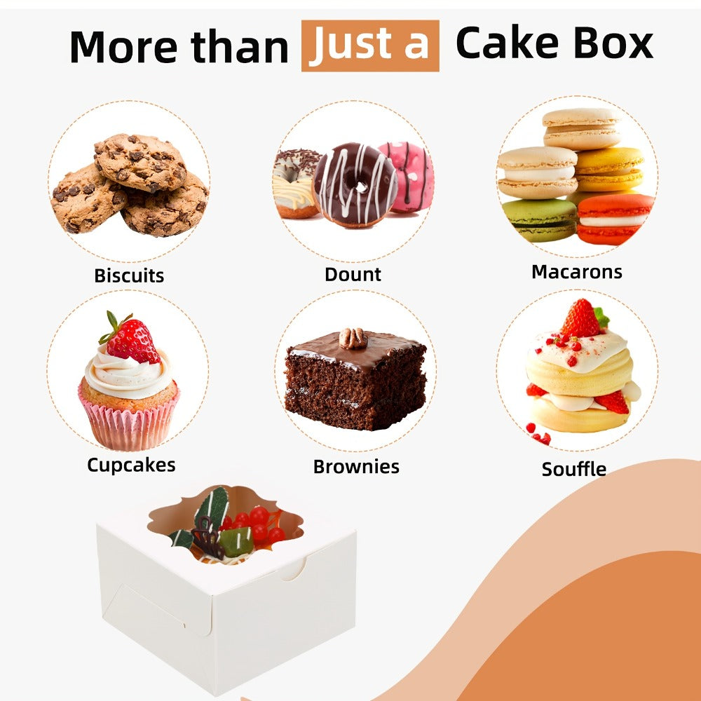 Bakery Boxes with Window 150 Pack White 4x4x2.5 Inch 3 Styles Treat Boxes for Cake Macarons Donuts Dessert Party Favor Wedding Gift Packaging