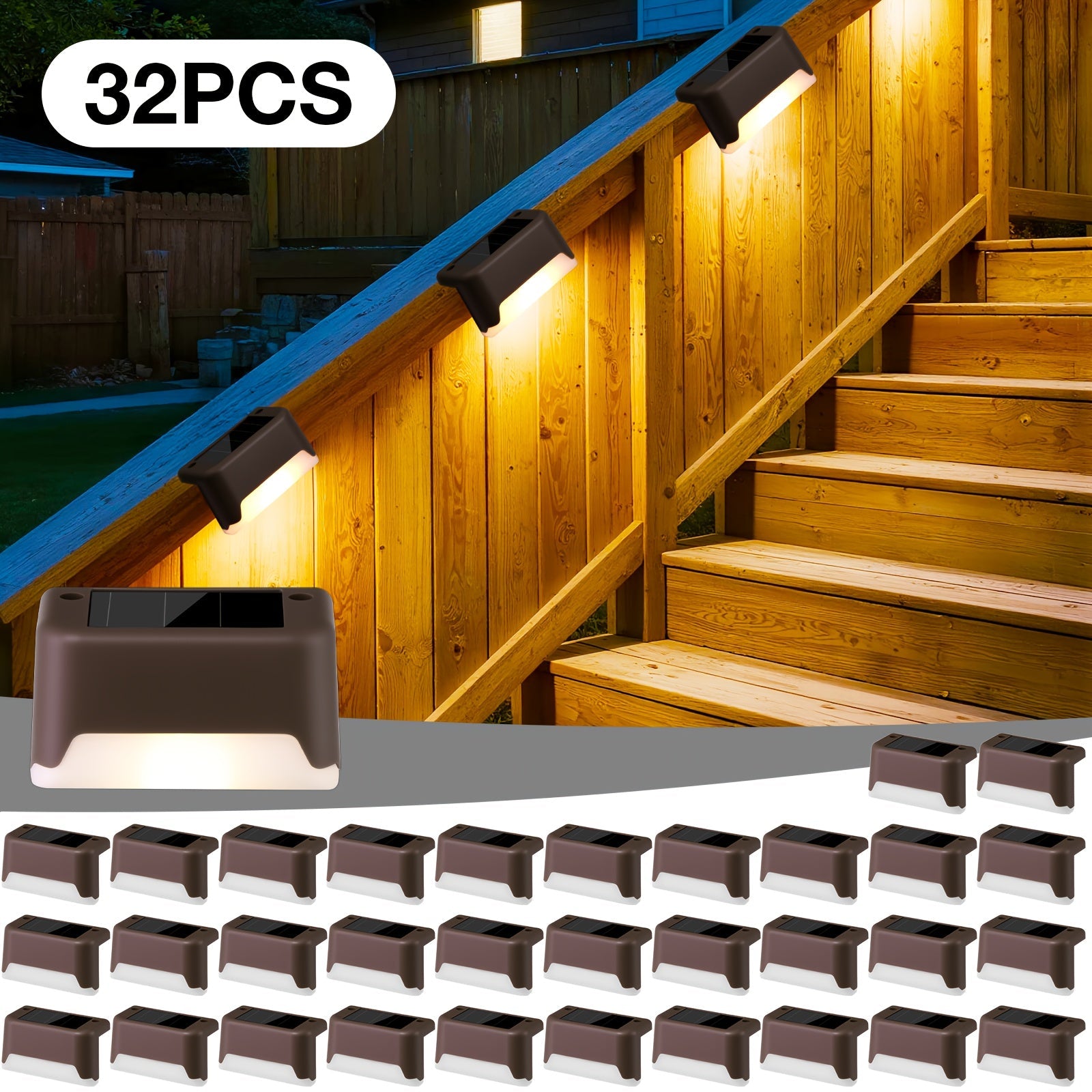 Solar Step Lights IP65 Waterproof ¨C LED Deck Lights for Outdoor Stairs, Fence & Pathway, Auto On/Off Dusk to Dawn, 12-Hour Night Lighting for Garden, Patio, Driveway & Commercial Spaces