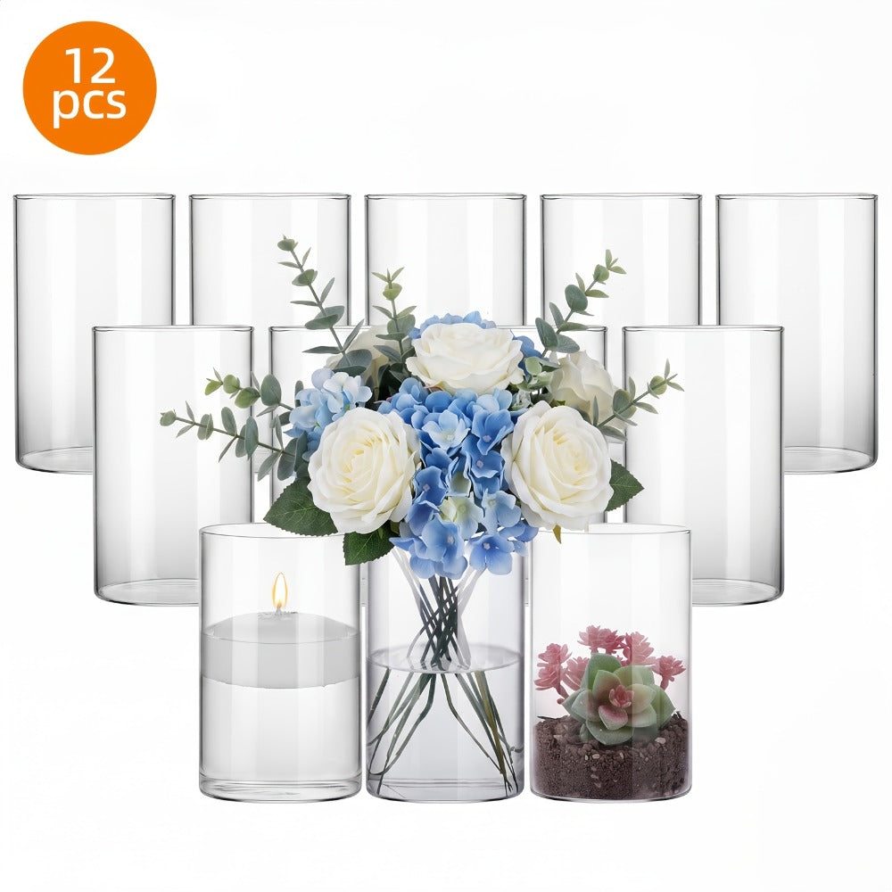 Glass Cylinder Vases for Centerpieces Bulk 12/24pcs ¨C Clear Flower Vases for Wedding Decorations, Floral Arrangements, Home, Restaurant & Party Table Decor, 6x3.4in