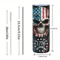 Skull Tumbler 20oz Patriotic Skull Pattern Stainless Steel Insulated Cup with Lid & Straw Travel Coffee Mug Hot Cold Drinks Gift Birthday Halloween Christmas