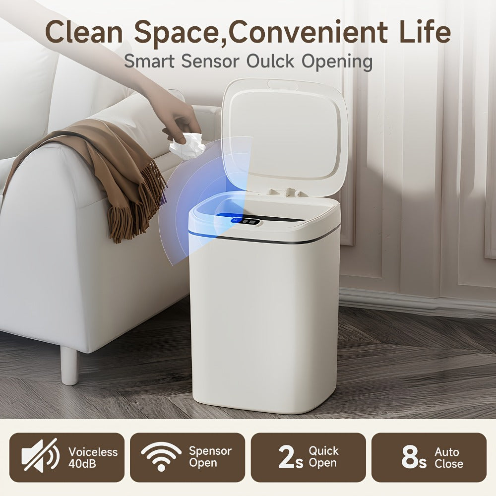 Motion Sensor Trash Can Touchless ¨C Smart Hands-Free Trash Bin with Sealing Lid & Odor-Blocking Technology, Trash Bag Fixing Ring, Easy Clean Durable Design for Kitchen, Office & Bathroom