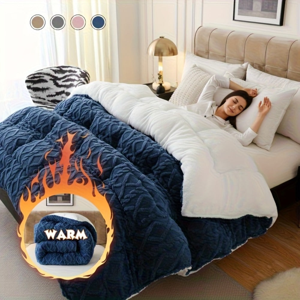 Sherpa Comforter Double-Sided Plush Taffeta, Extra Thick 500GSM Warm Fluffy Comforter for Autumn & Winter ¨C Soft Cozy Bedding for Twin XL, Full, Queen, King (Grey/Pink/Beige/Blue)