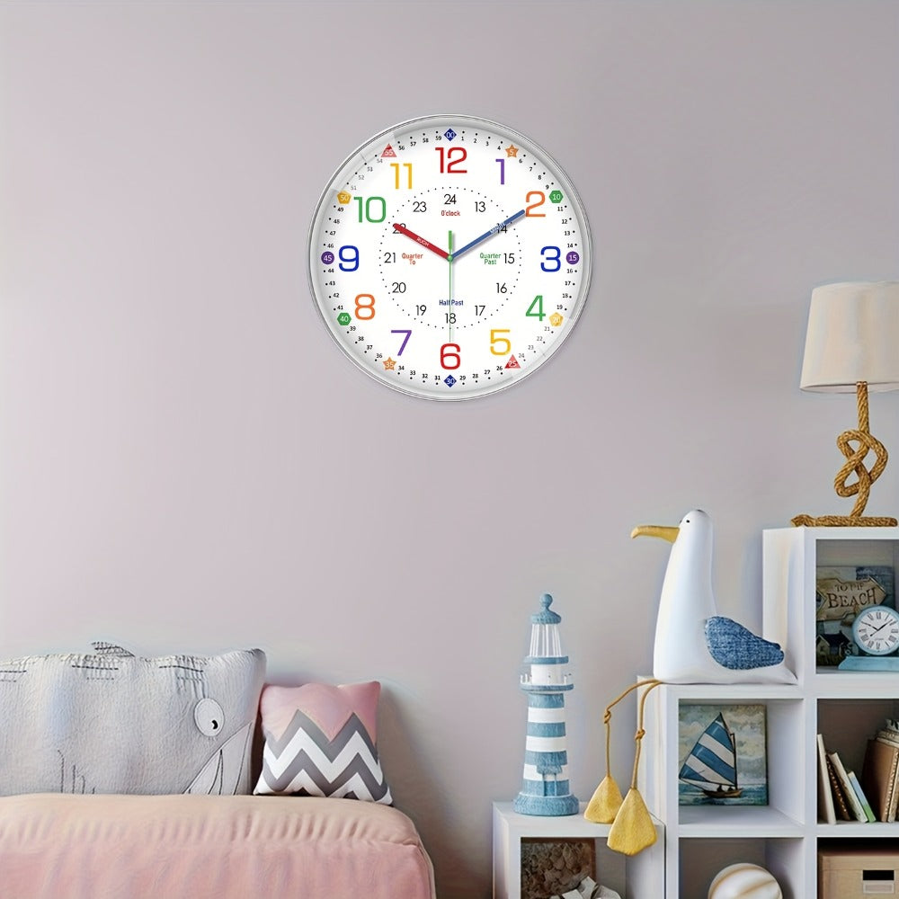 Silent Wall Clock for Classroom & Home | 8/10/12 Inch Color-Coded Educational Teaching Clock, Non-Ticking Japanese Quartz Movement