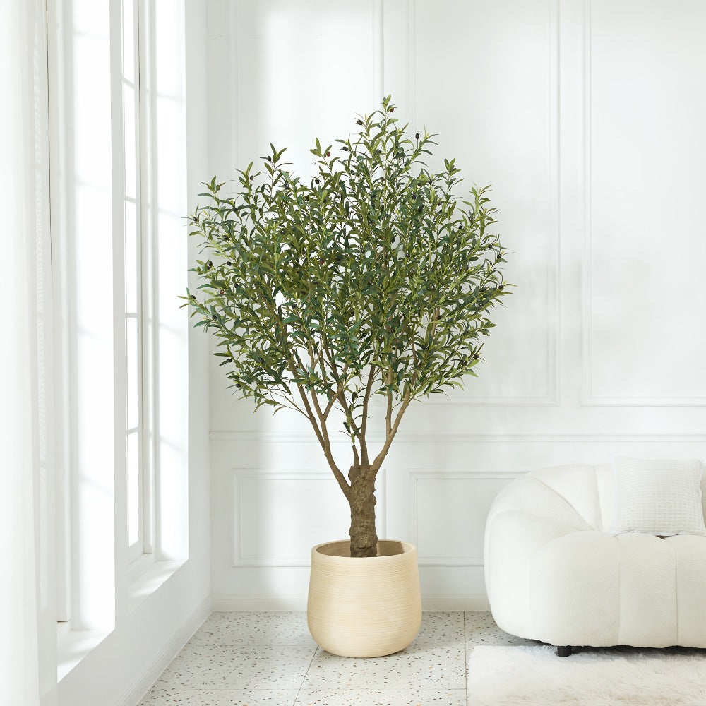 Artificial Olive Tree 5/6/7/8FT UV-Resistant Faux Olive Plant with Black Planter, Lifelike Silk Leaves, Mediterranean Indoor Outdoor Decor for Living Room Office Bedroom Patio