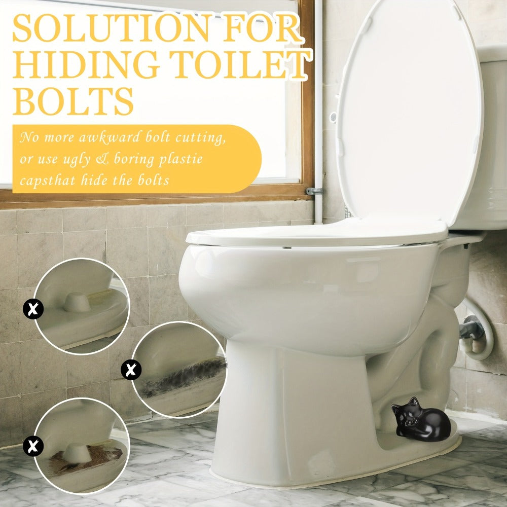Black Cat Ceramic Toilet Bolt Caps 2-Pack - Decorative Cat Toilet Bolt Screw Cover Caps, Cute Bathroom Decor for Cat Lovers, Fun Themed Bathroom Accessories & Replacement Parts