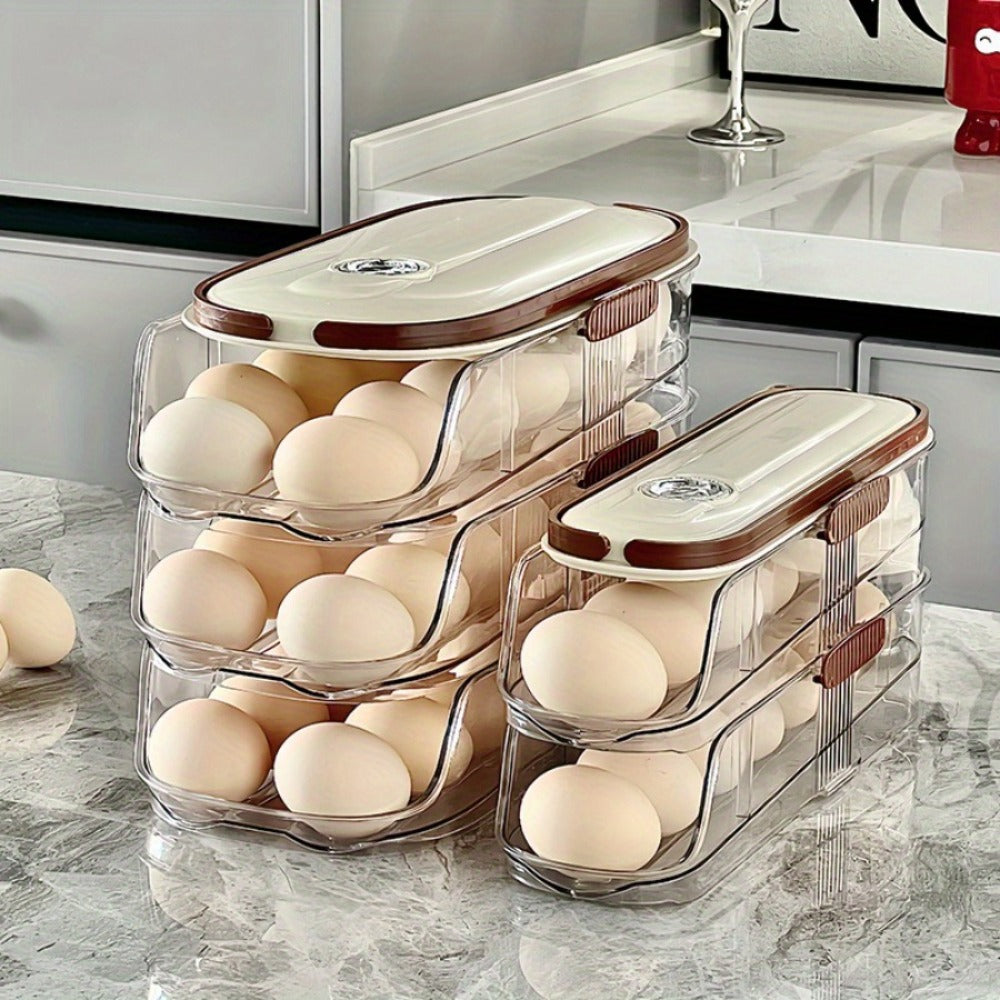 Egg Organizer for Refrigerator, Multi-Layer Auto-Rolling Egg Rack with Large Capacity ¨C Space-Saving Egg Storage Dispenser for Fridge, Cabinet & Countertop, Ideal for Busy Families