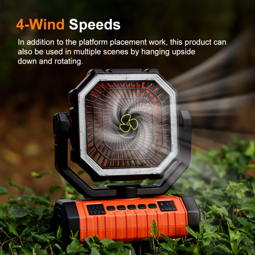 Camping Fan 20000mAh with Built-In LED Light, USB Rechargeable Portable Outdoor Fan with Sturdy Handle, Rugged Compact Design for Tent, Hiking, Fishing, Backpacking and Emergency Power Outage