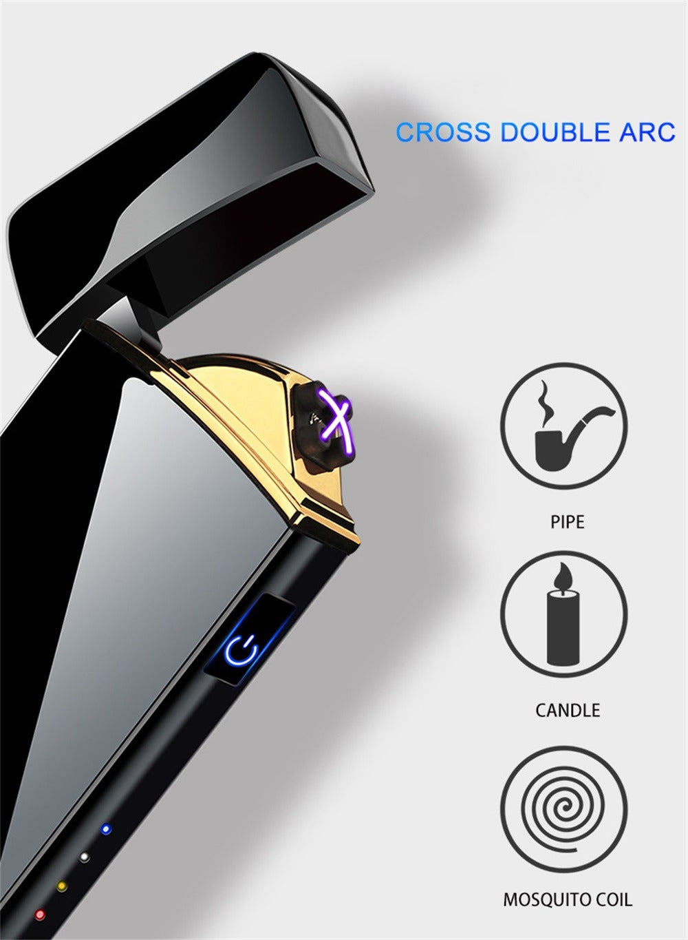 Electric Plasma Lighter USB Rechargeable ¨C Windproof Dual Arc, LED Power Display, Touch Induction | Compact Metal Design for Outdoor Camping, Hiking & Survival | 2 Colors & 6 Styles
