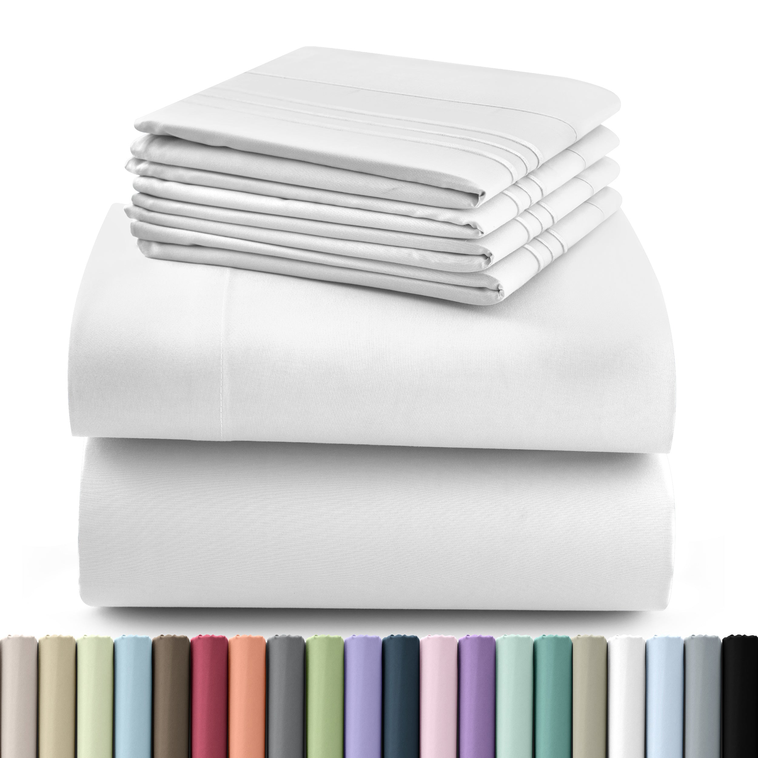 Fitted Sheet Set 6-Piece Brushed Polyester Deep Pocket Bed Sheets 20 Colors Hotel Luxury Soft Bedding with Embroidered Pillowcases