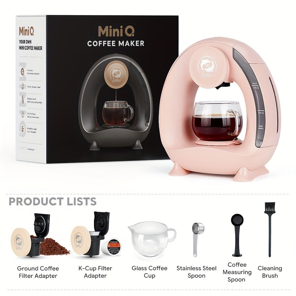 Espresso Coffee Maker 2-in-1 Single Serve Compatible with K-Cup and Ground Coffee Americano Mini Coffee Machine Tea Maker with Filter K-Cup Adapter 4-8oz Pink Champagne Gray Black