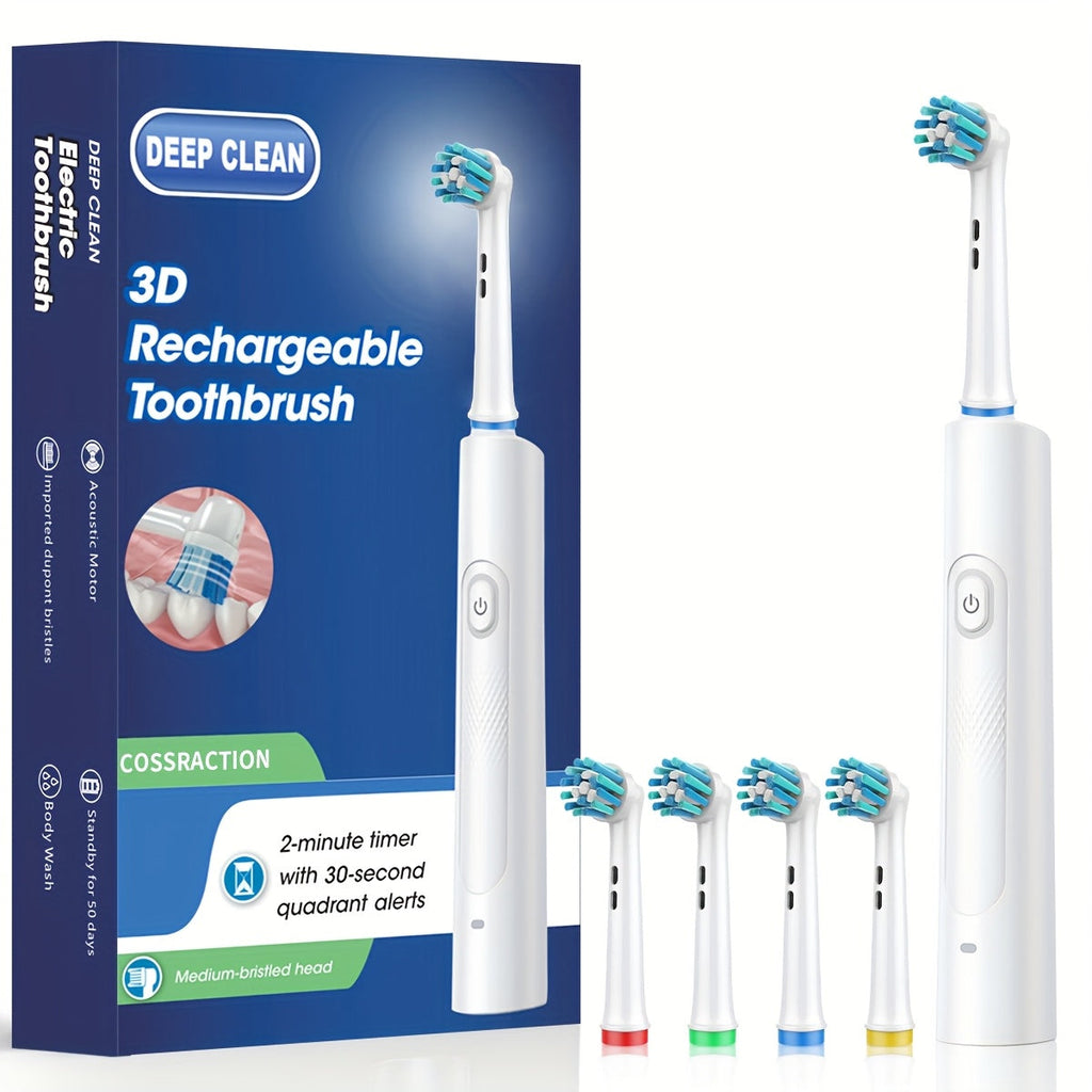 Electric Toothbrush with Smart Timer ¨C Sonic Whitening, 3D Round Soft Bristle Head, IPX67 Waterproof, USB Rechargeable, 4 or 8 Brush Heads, Black White Pink for Adults, Couples & Families