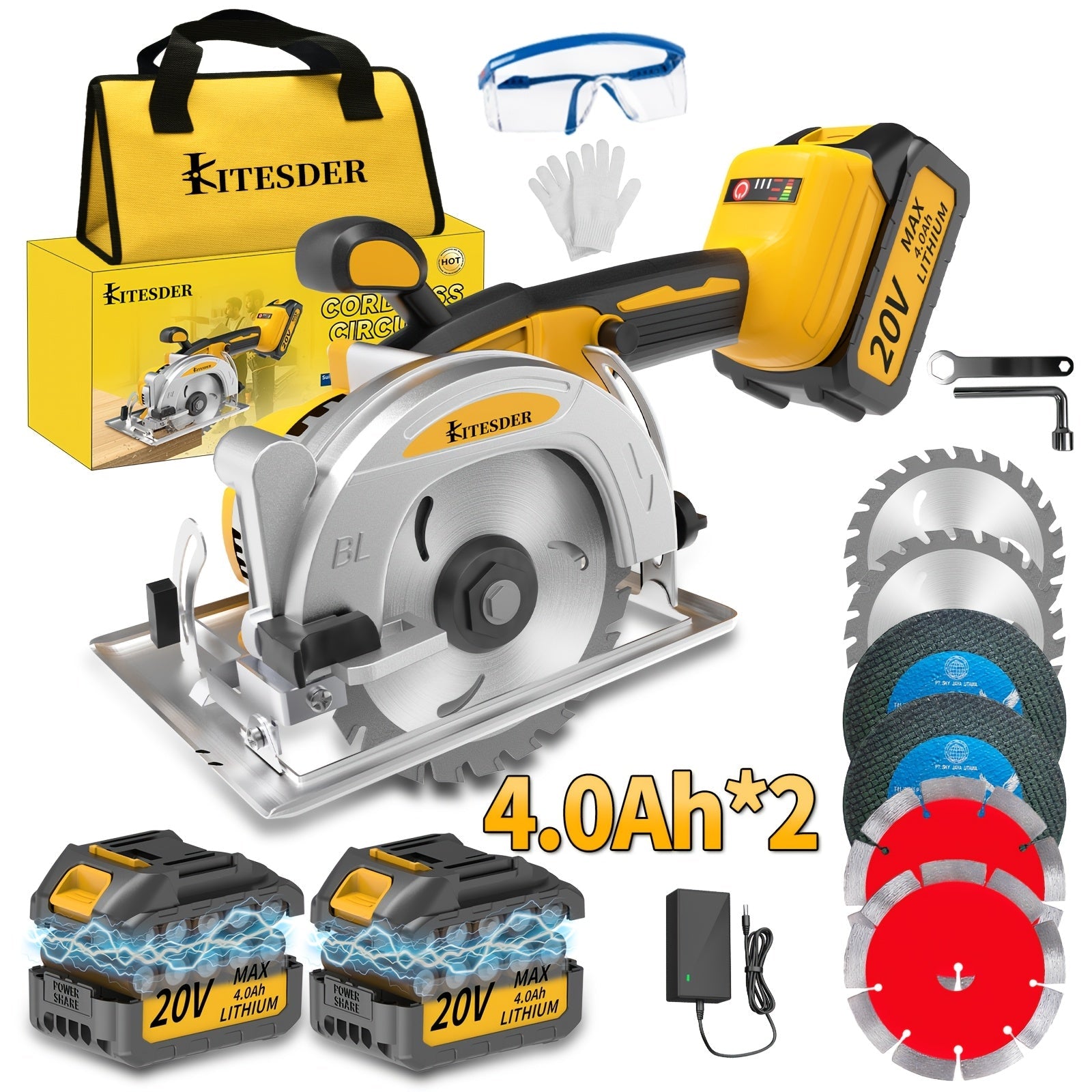 Brushless Circular Saw 5-Inch Kit 6900RPM with Battery & Charger ¨C 45¡ã Bevel Cut, Up to 6 Saw Blades, 2.0AH / 4.0AH Battery Options, Cordless Woodworking Saw for Wood Cutting, Garden & DIY Projects