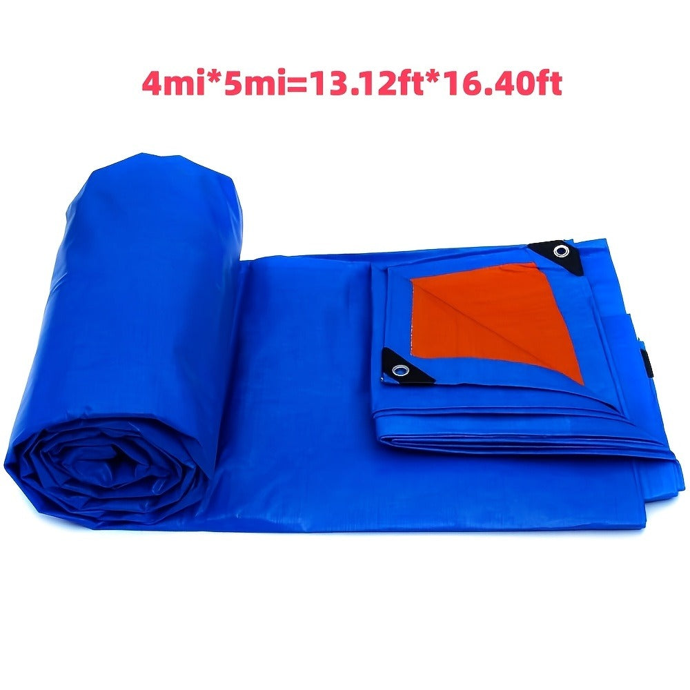 Heavy Duty Tarp Waterproof UV Resistant Tarpaulin ¨C Thickened PE Double-Sided Blue Orange Rainproof Sun Shade Cover with Grommets & Rope for Outdoor Camping Garden Vehicle Boat Protection