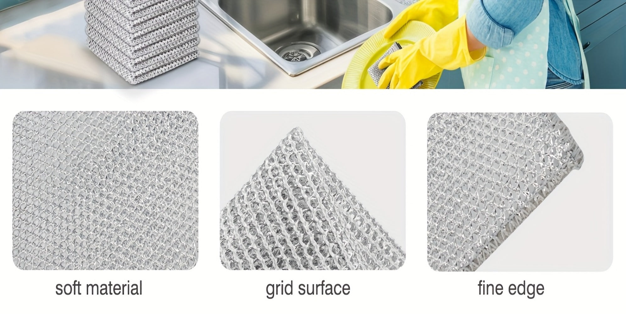 Stainless Steel Kitchen Scrubber Wire Cleaning Cloth Scratch Resistant Reusable Dish Scrubber for Pots Pans Dishes Glass Cookware 50 Pack 100 Pack