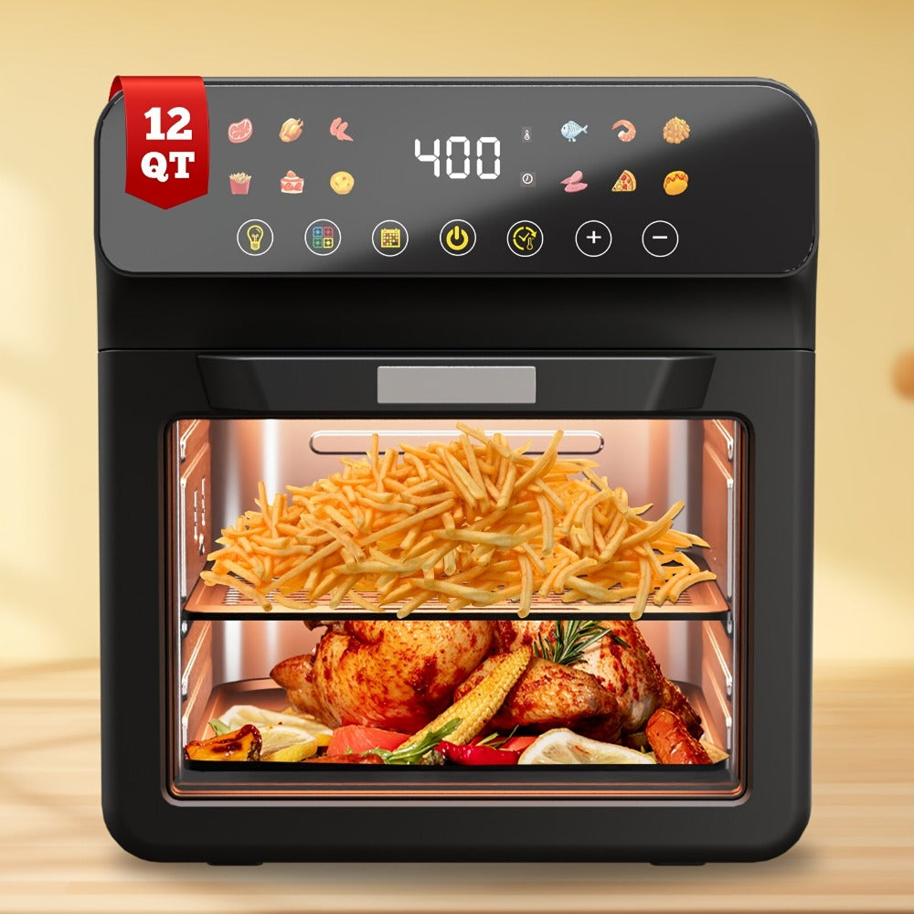Air Fryer Oven 12-in-1 Large 12-Quart Smart Countertop Oven with 12 One-Touch Preset Functions, Smart Cook Program, Viewing Window, Interior Light, Adjustable Time & Temp, Oil-Free Family Cooker