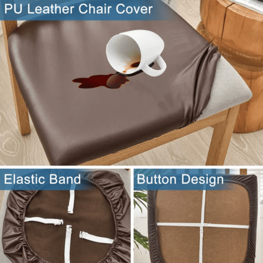Waterproof PU Leather Dining Chair Cushion Covers Removable Stretch Seat Slipcovers for Dining Room Kitchen Hotel Set of 4 or 6