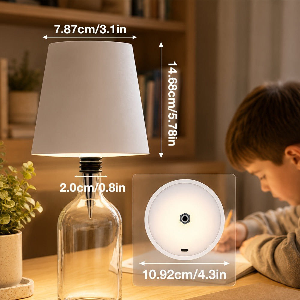 Rechargeable LED Bottle Lamp Table Lamp, 3 Color Temperatures, Touch Control Dimmable Bedside Light for Bedroom Dining Room Bar Desk ¨C Modern Minimalist Design