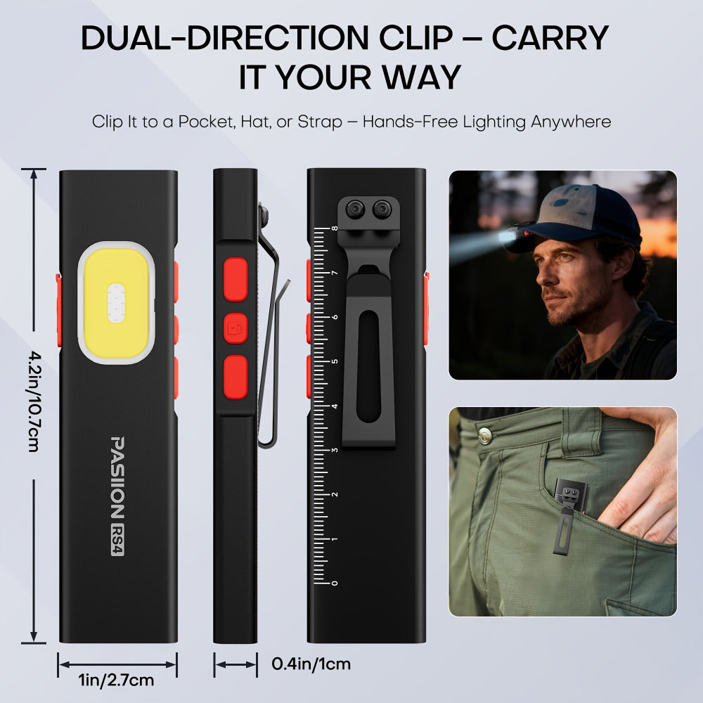 Multi-Function EDC Flashlight 11 Lighting Modes | UV Infrared Red Laser COB Work Light Magnetic Tail | Rechargeable Power Indicator Flat Pocket Emergency Flashlight