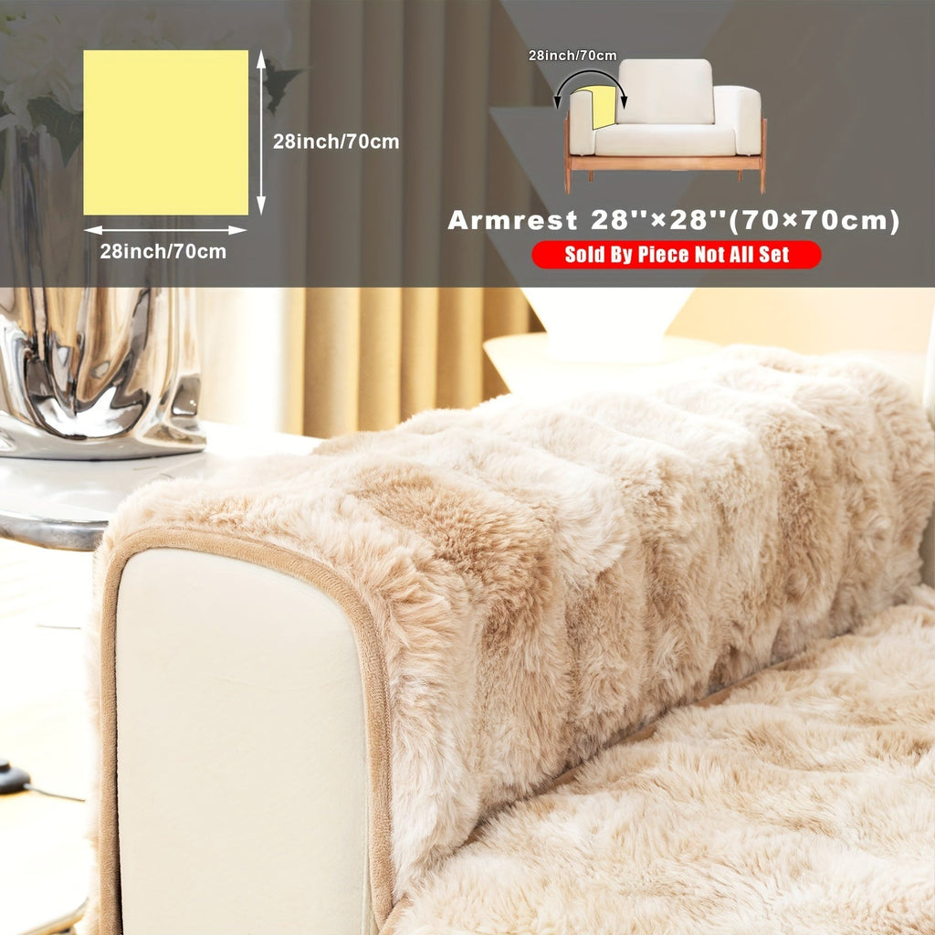 Plush Sofa Cover Faux Lamb Thick Fluffy Couch Slipcover Pet Friendly Machine Washable Gradient Color Polyester Furniture Protector for Armchair Single Double Triple Sofa Living Room Home Decor
