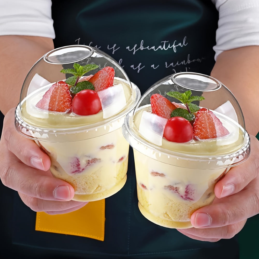 Clear Plastic Cups with Dome Lids 100pcs 8oz Disposable Dessert Cups for Party Cake Fruit Ice Cream Cupcake Pudding