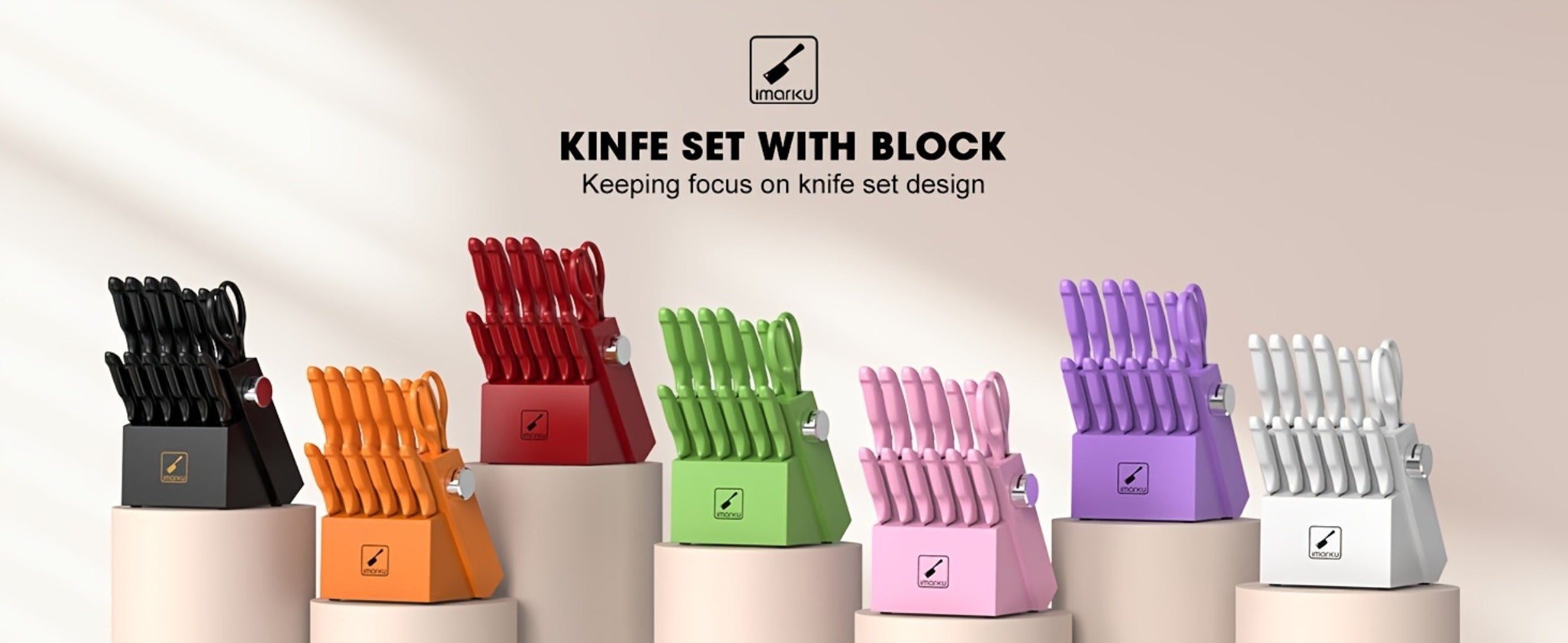 Knife Block Set 14 Piece Pink ¨C Japanese Stainless Steel Kitchen Knife Set with Built-in Sharpener, Non-Slip Ergonomic Handles, Dishwasher Safe, Perfect Holiday & Housewarming Gift for Women