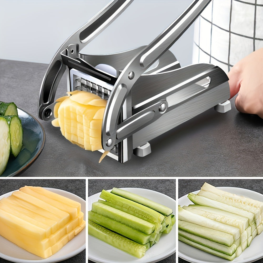 French Fry Cutter ¨C Stainless Steel Vegetable & Potato Slicer, Multi-Function Food Chopper for Potato, Carrot, Cucumber & Onion, with Storage Box