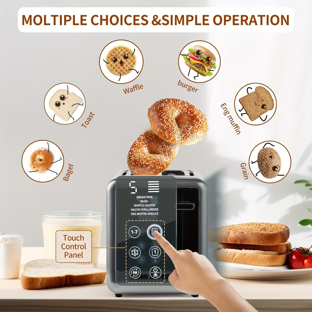 Stainless Steel Toaster 2-Slice Smart Touch Screen ¨C 5 Bread Selections, 7 Shade Settings, Bagel/Defrost/Cancel/Reheat, 1.5¡± Wide Slot, Removable Crumb Tray