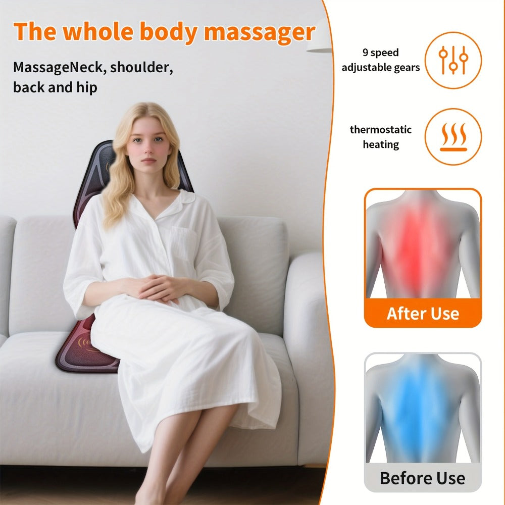 Massage Seat Cushion with Heat 9 Vibration Motors Triple Heating Pad Lumbar Traction Full Body Massager for Back Waist Hip Leg for Couch Chair Gift for Mom Dad Women Men