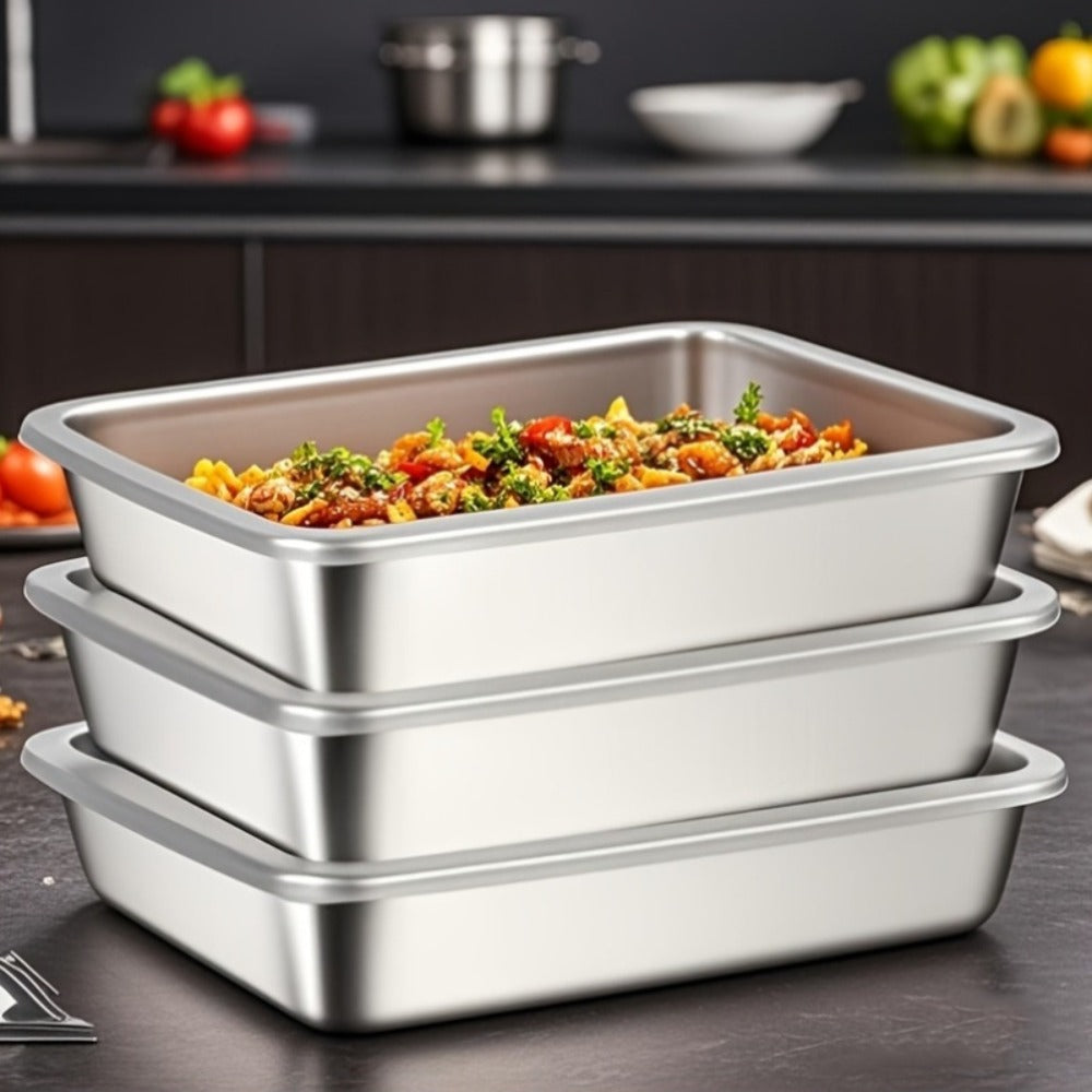 Stainless Steel Food Storage Containers Set of 5 with Lids - Stackable Baking Trays for Meal Prep, Refrigerator Organization & Kitchen Use