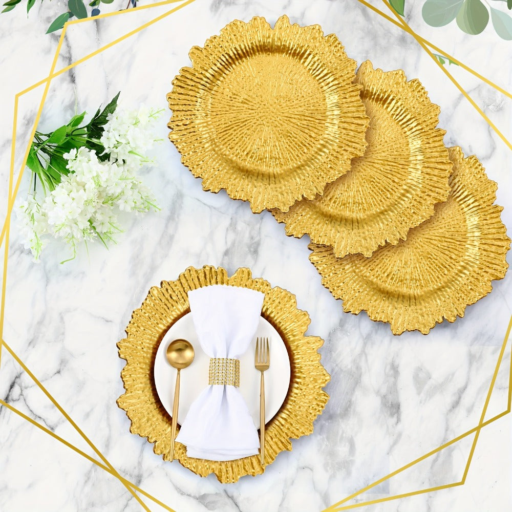 Wedding Plates 100pcs | 13 Inch Plastic Floral Decorative Plates with Metallic Ruffled Rim | Bulk Party Plates for Wedding, Holiday & Event Supplies