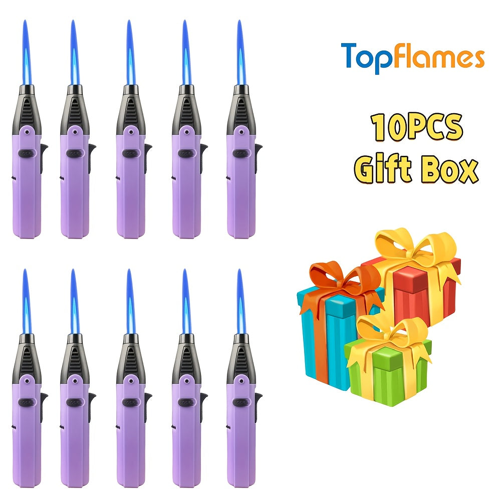 Torch Lighter Set Windproof Jet Flame with Safety Lock & Adjustable Flame - 10/15pcs Long Igniter for Candles, Grill, BBQ & Fireworks | Gift Box | 5 Colors