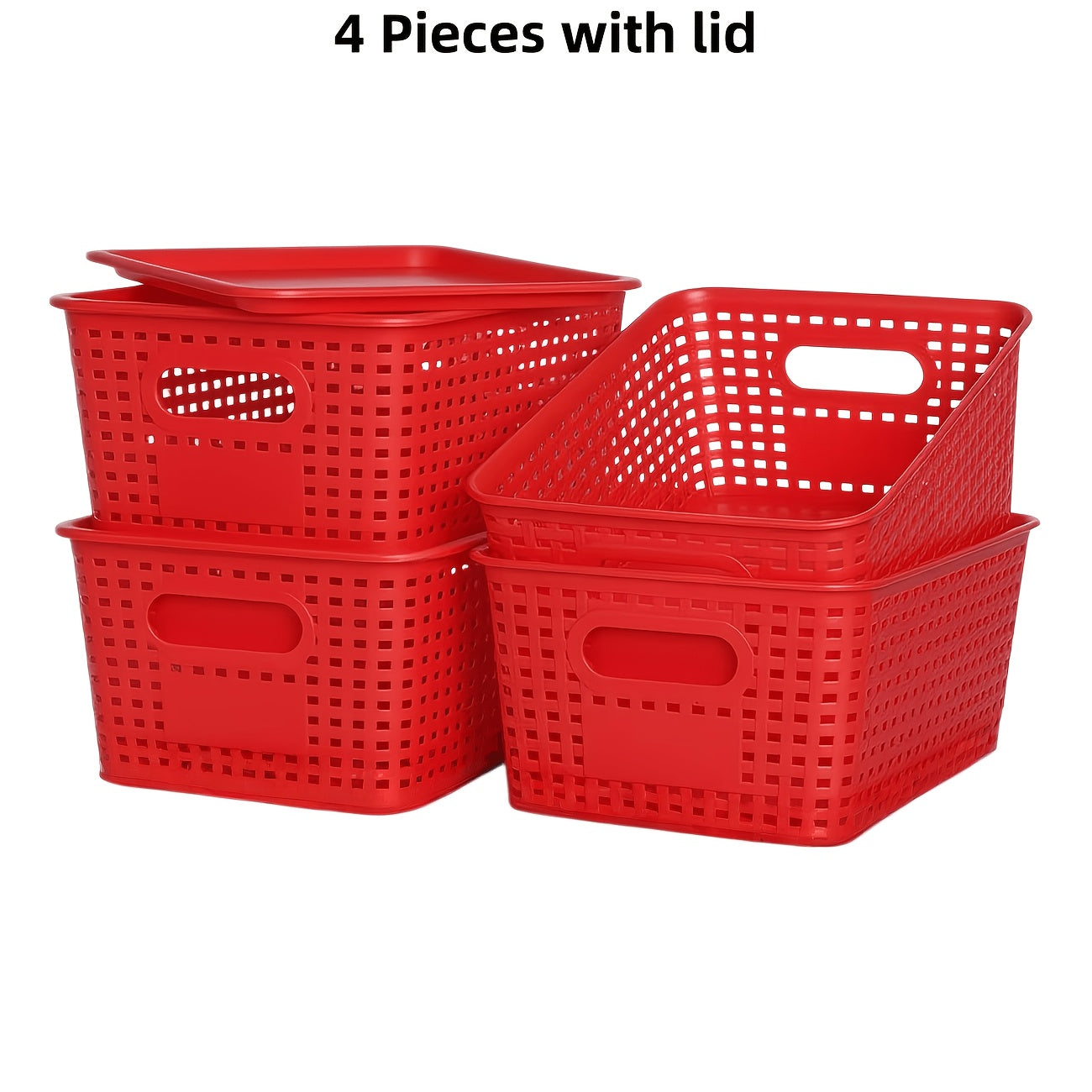 Storage Organizer Bins with Lids 4/8 Pack | Space-Saving Stackable Boxes 10¡±x7¡±x4¡± for Shelves, Closet & Desk - Declutter Bins for Dorm, Playroom & Office with File Organizer Bag, White Black Gray Red