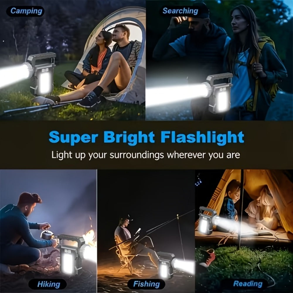 Solar Flashlight USB Rechargeable Ultra-Bright LED | 4 Lighting Modes Portable Solar Torch with Battery Indicator | Camping Hiking Emergency Night Fishing Outdoor Gift