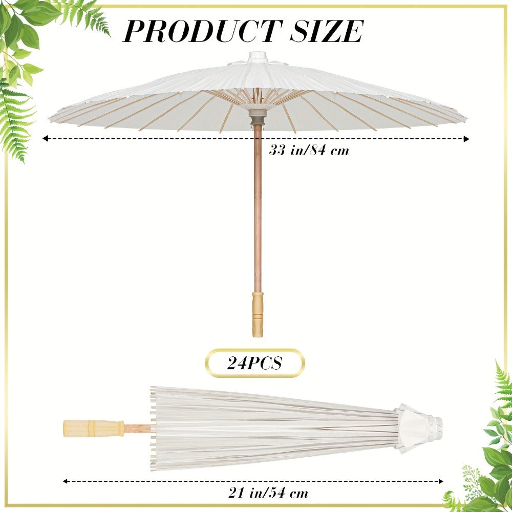 Paper Parasols 24 Pack 33 Inch - Decorative Paper Umbrellas for Party Photobooth Props, Wedding Decorations, Bridal Shower, Traditional Chinese Japanese Style with Wooden Handle