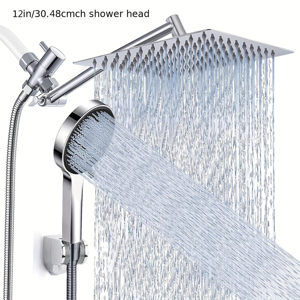 High Pressure Rainfall Handheld Shower Head Combo, 11-Inch Extension Arm, 9 Settings, 180¡ã Adjustable, Anti-Leak with Holder, Chrome & Matte Black, 8/10/12 Inch