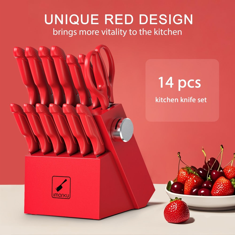 Kitchen Knife Set with Block 14pcs ¨C Japanese 420 Stainless Steel, Built-in Sharpener, Non-Slip Ergonomic Handle, Dishwasher Safe ¨C Professional Chef Knife Set for Home & Restaurant