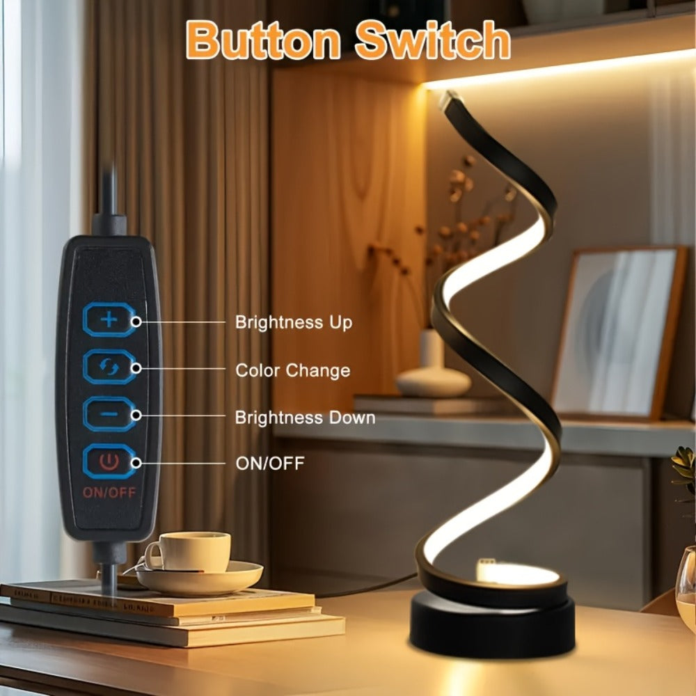 Dimmable Spiral Table Lamp with Touch Control & USB-C Charging Port, 3-Way Brightness Bedside Nightstand Lamp, Modern Minimalist LED Desk Lamp for Bedroom Living Room, Black & White